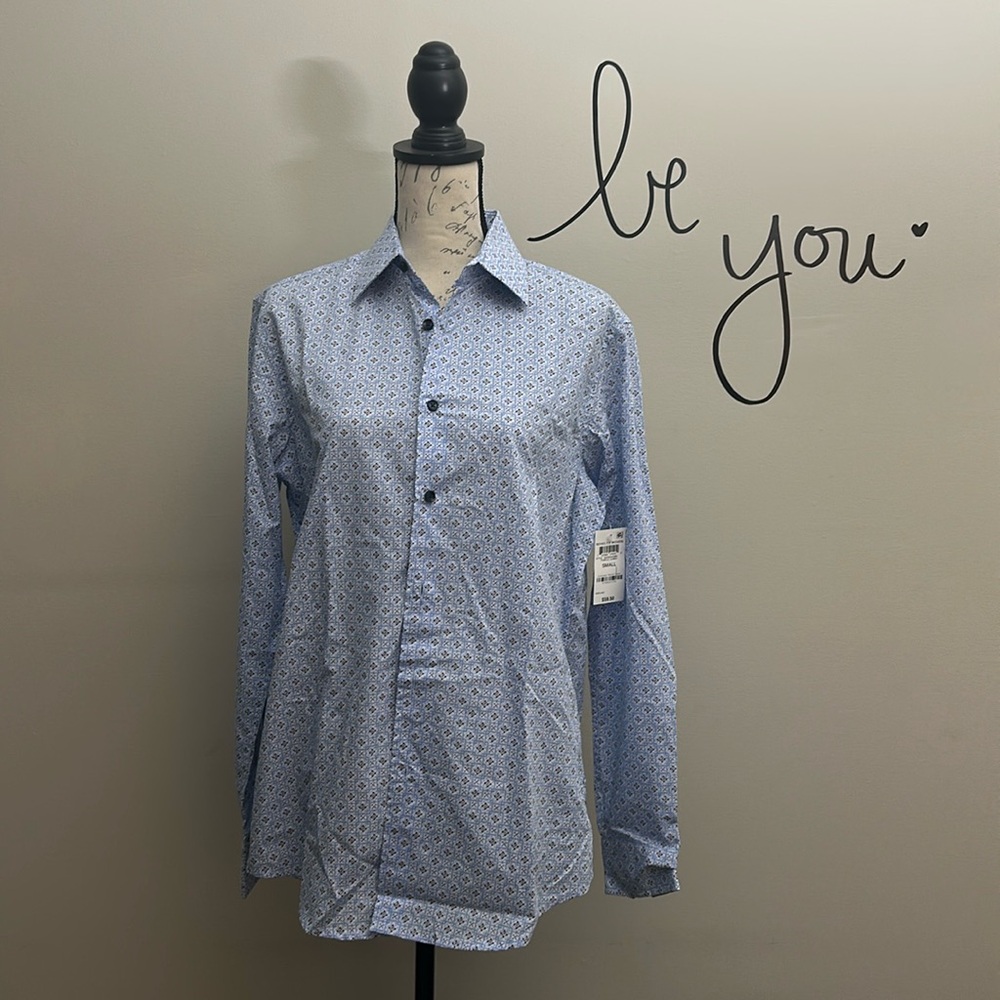 Men’s Blue Printed Button Down Small